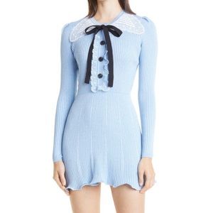 SELF-PORTRAIT 
Metallic Long Sleeve Knit Minidress - Blue